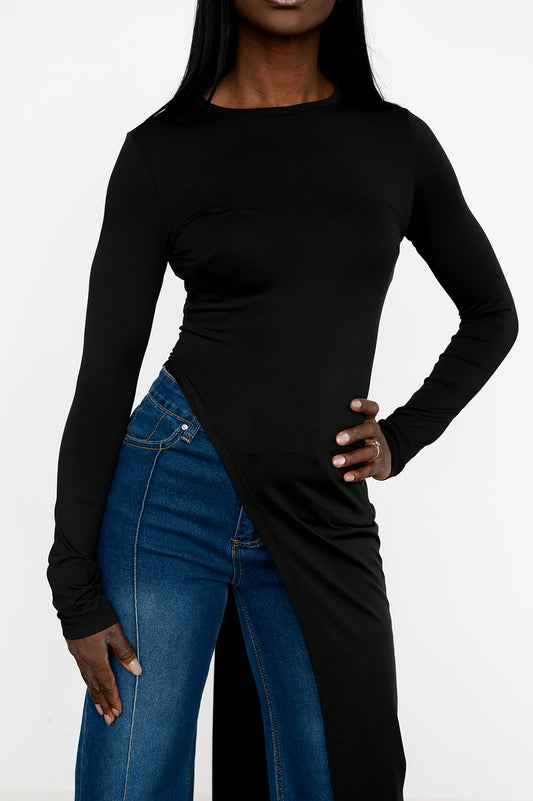 Slim fit asymmetric top with side slit