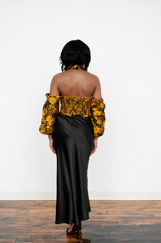 Women’s floral jacquard short top with colla