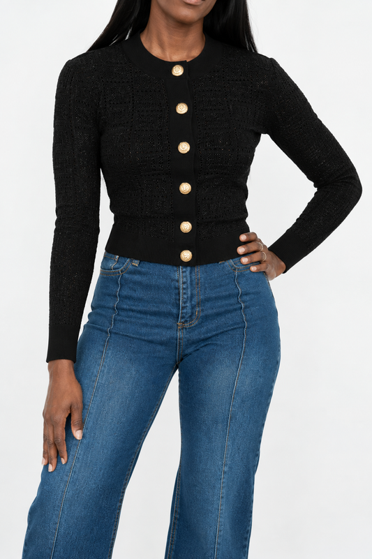 Elegant lilac knit cardigan with structured shoulders