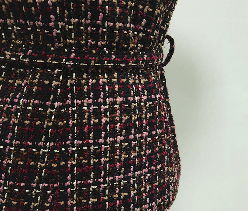 Women’s tweed layering vest with belted waist