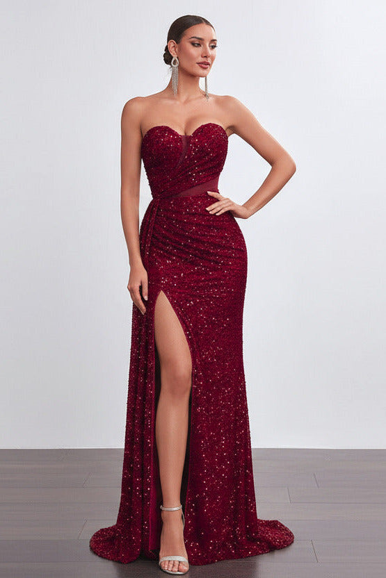 Sequin sweetheart fishtail evening maxi dress for women