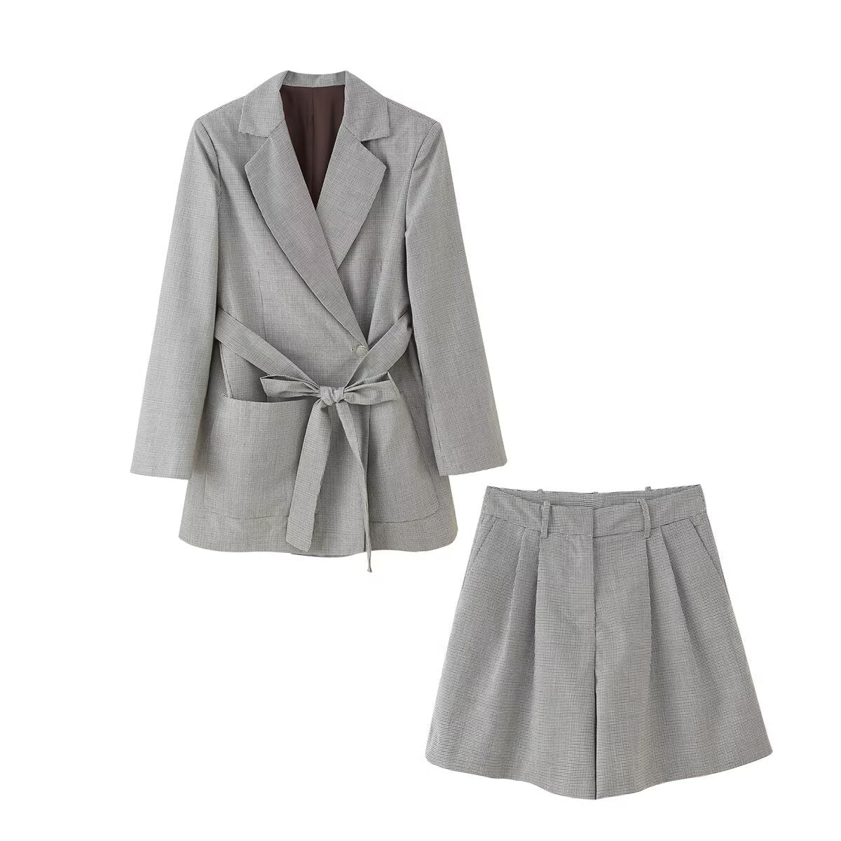 Women’s collared blazer and shorts two‑piece set