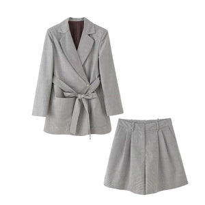 Women’s collared blazer and shorts two‑piece set
