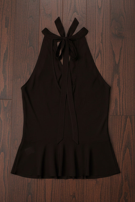 brown Sexy summer halter tank with slim‑fit silhouette