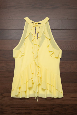 Yellow Women’s halter top with lace‑mesh accents and tie detail