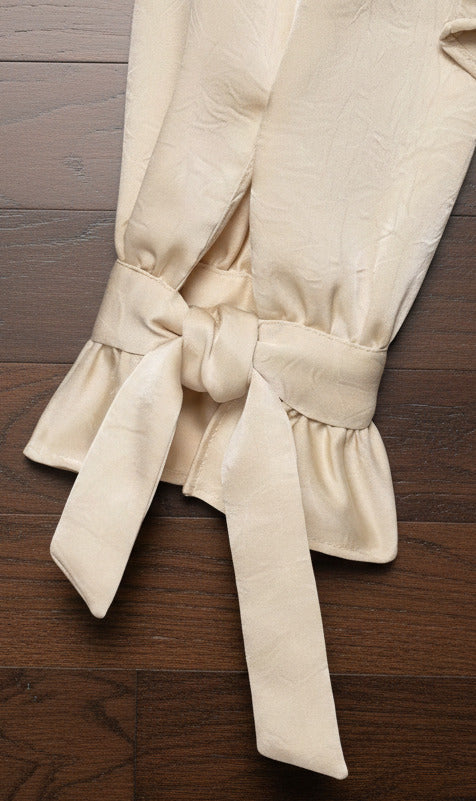 Panelled sleeve satin blouse for spring and fall