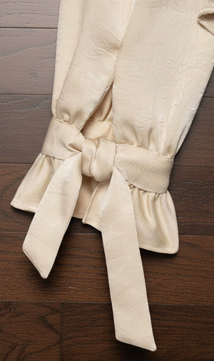 Panelled sleeve satin blouse for spring and fall