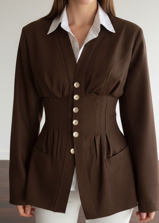 Slim‑fit ruched waist blouse for spring and fall