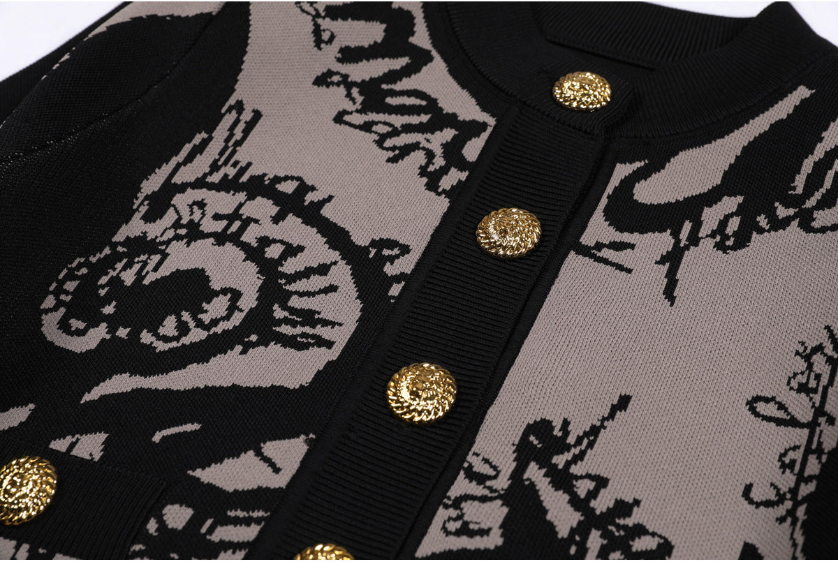 Slim‑fit embroidered knit cardigan with single‑breasted design