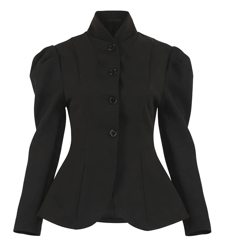 Tailored puff‑sleeve blazer with button closure