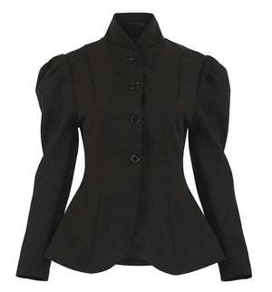 Tailored puff‑sleeve blazer with button closure