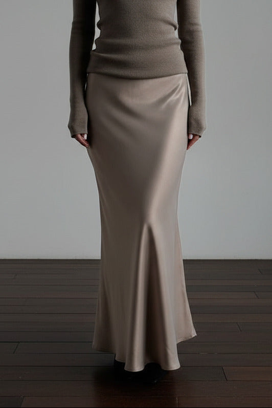 High‑rise satin maxi skirt with fluid drape