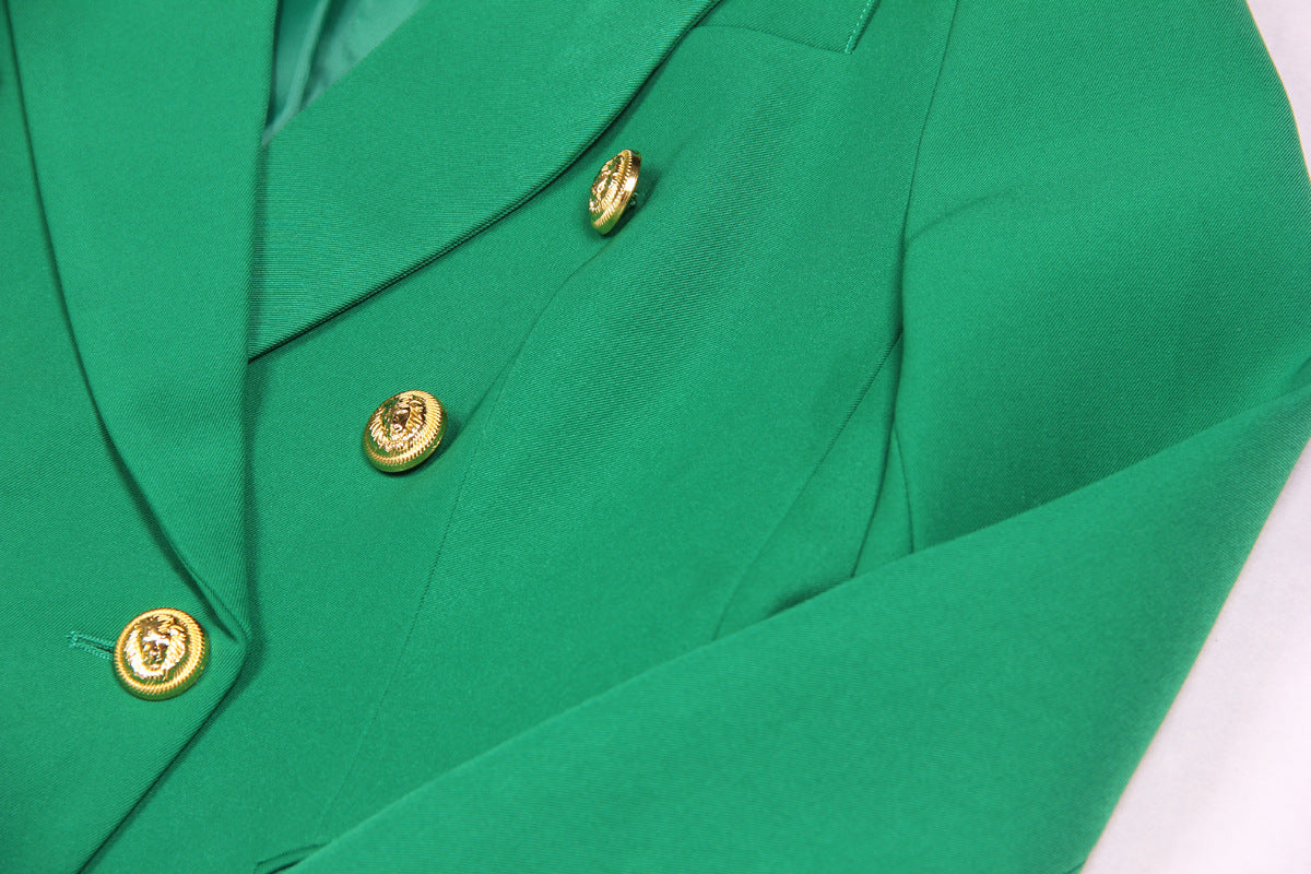 Eliane Double‑Breasted Lion Buckle Blazer