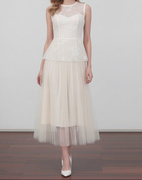 Aurelia Lace‑Embroidered Sleeveless Mesh Maxi Dress – Elizabeth Rose