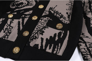 Women’s short embroidered knit cardigan with button closure