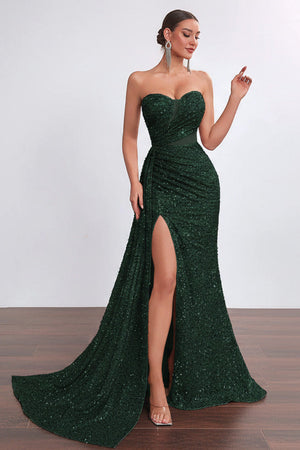 Sexy elegant sequin fishtail dress with slit