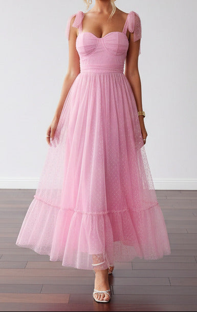 Light pink Sleeveless mesh formal dress with delicate strap details
