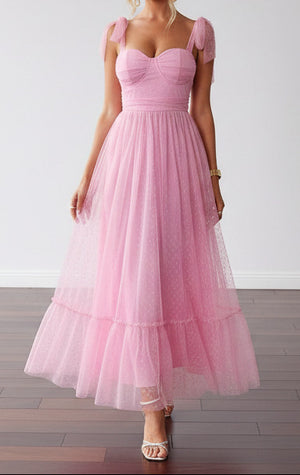 Light pink Sleeveless mesh formal dress with delicate strap details