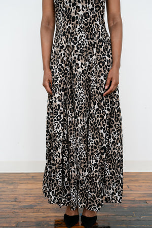 Autumn leopard print long dress with fluid drape