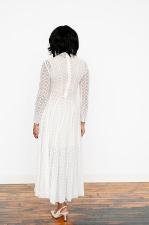 Solid long‑sleeve lace‑accented maxi dress with lining