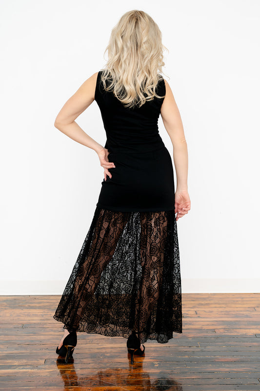 Women’s sleeveless V‑neck vest with lace lower‑skirt detail