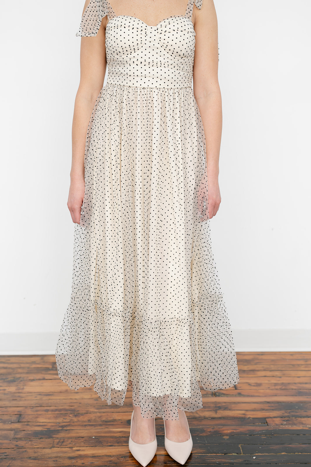 Polka‑dot V‑neck maxi dress for women