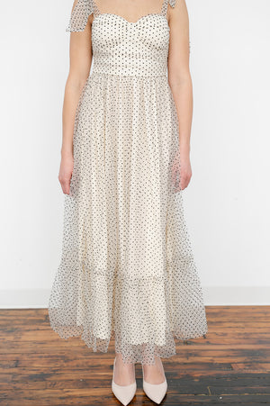 Polka‑dot V‑neck maxi dress for women