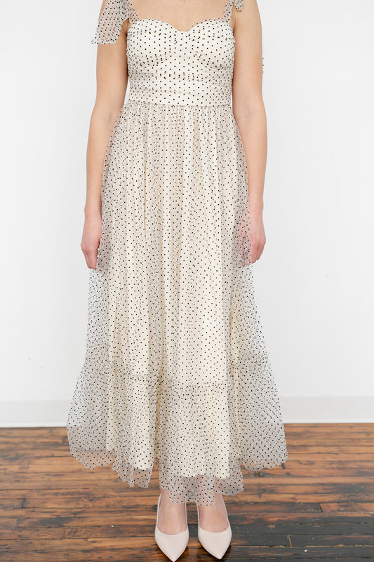 Polka‑dot V‑neck maxi dress for women
