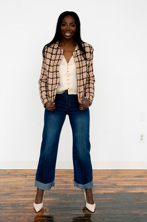 Women’s regular‑fit checked jacket with button closure