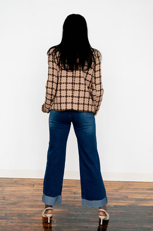 Elegant woven check‑pattern jacket in regular length