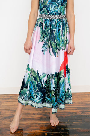 Tropical print waist‑control cover skirt