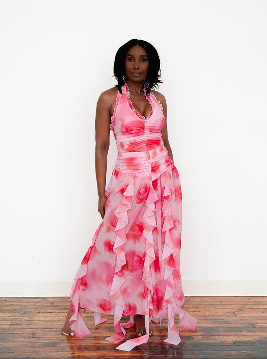 Printed one‑piece swimsuit with tassel skirt