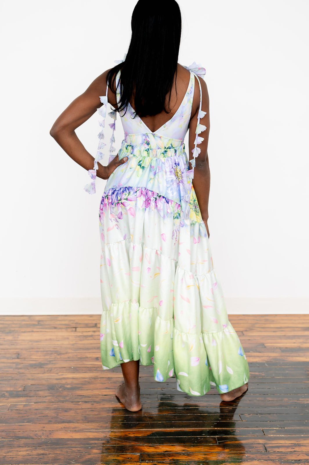 Women’s floral swimsuit with soft ruffle accent