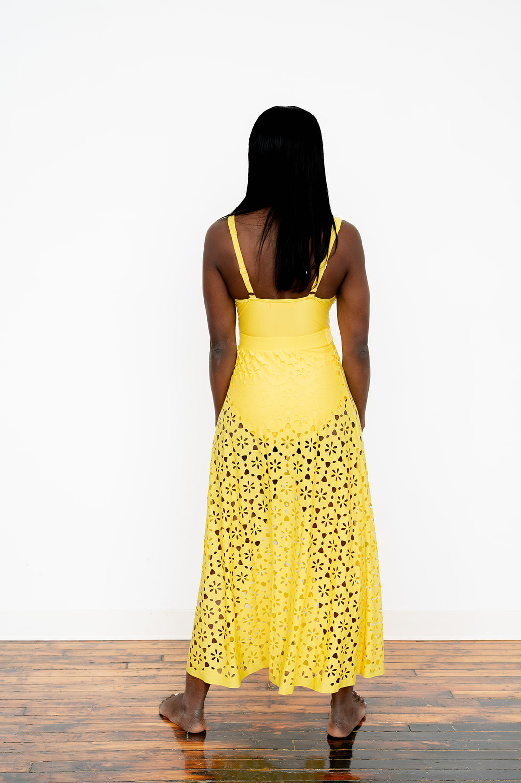 Summer swimsuit set with sculpted cutouts and ruched detail