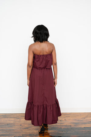 Slim‑fit strapless cotton dress with flowing A‑line skirt
