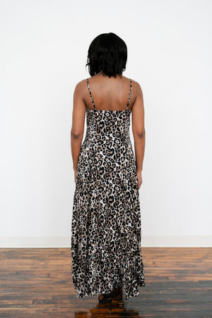 Sophisticated leopard motif maxi dress for cocktail wear