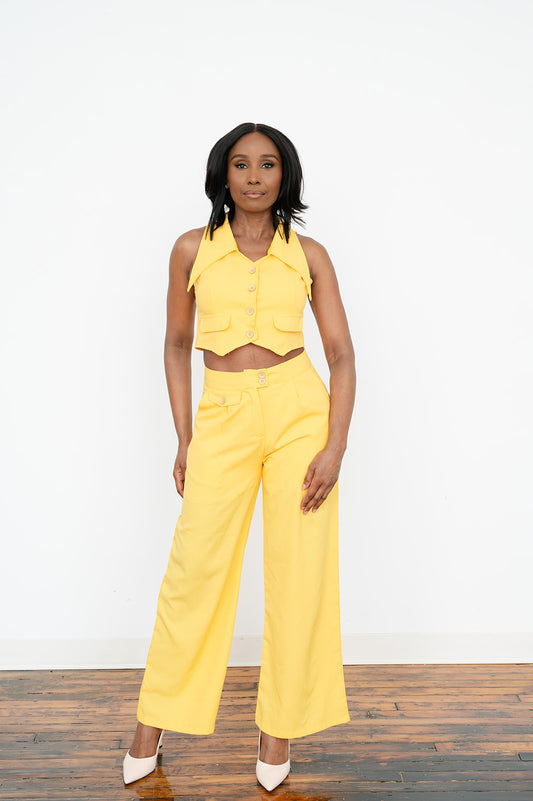 Sleeveless cropped vest and wide‑leg trouser set for women