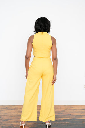 Casual elegant two‑piece trouser set in solid polyester