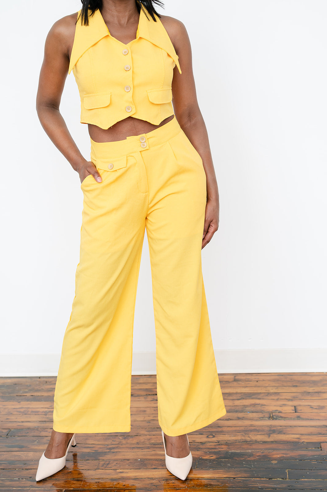 Talia Sleeveless Cropped Vest & High‑Rise Wide‑Leg Trouser Set