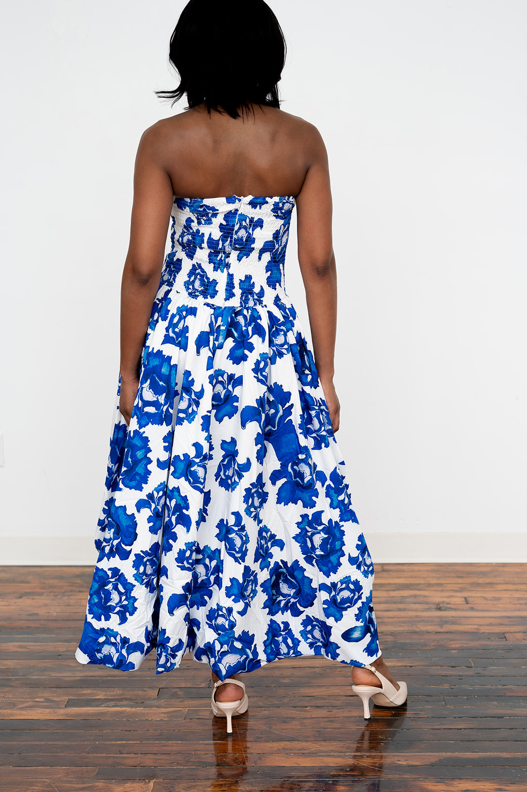 Marielle Strapless Floral Pleated Maxi A‑Line Dress