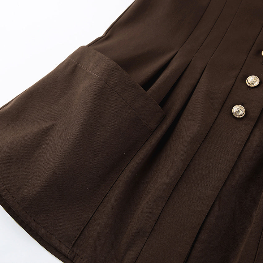 Women’s retro slim‑fit long‑sleeve blouse pockets