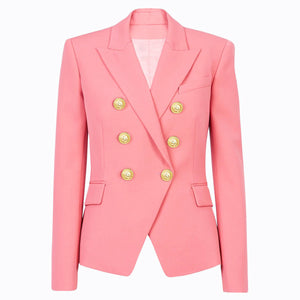 Pink Solid‑color structured blazer with metal lion detail
