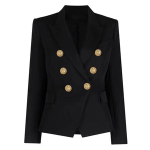Black Solid‑color structured blazer with metal lion detail