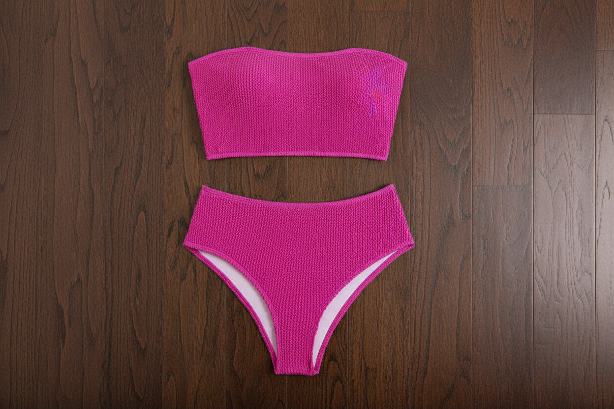 Women’s strapless tube‑top bikini set in solid color
