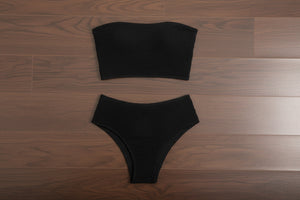 Solid strapless swimwear set with clean modern design