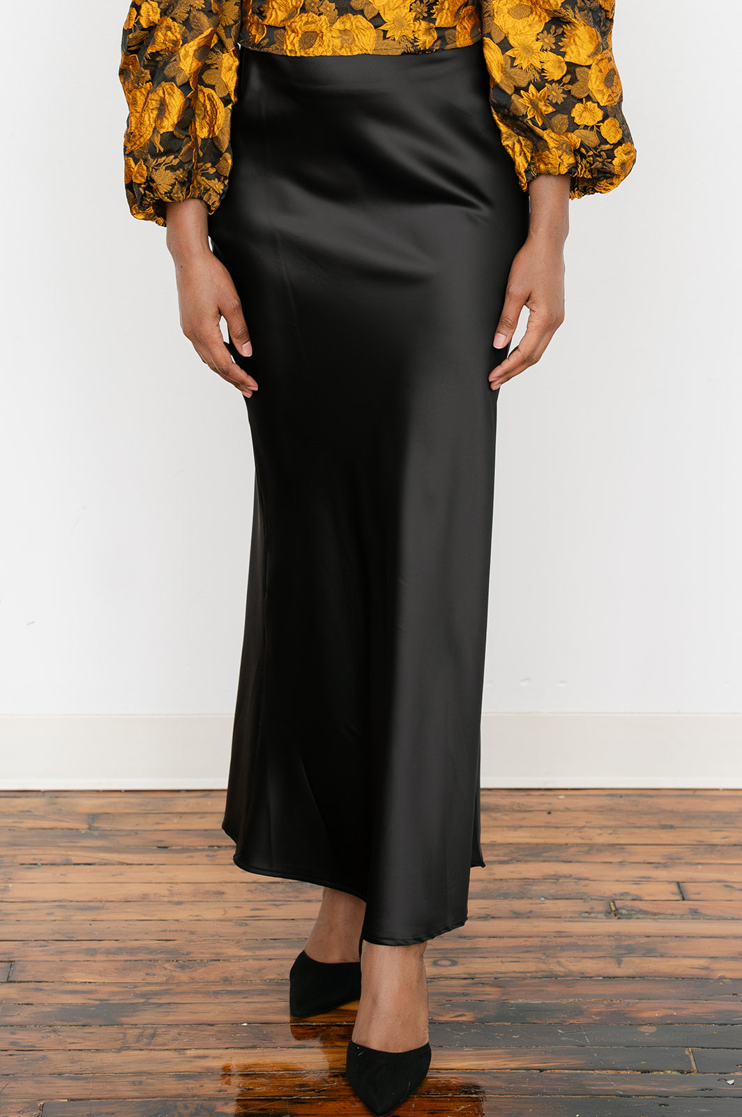 Thalia Satin Fishtail Maxi Skirt